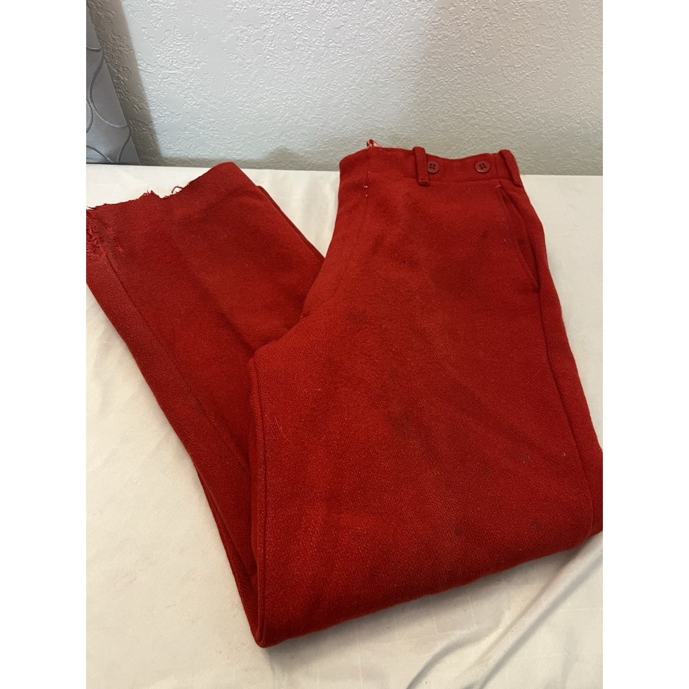 Vintage 100% Wool Men's Hunting Outdoor Pants Red Pockets 1970s USA Sz 34" X 28"